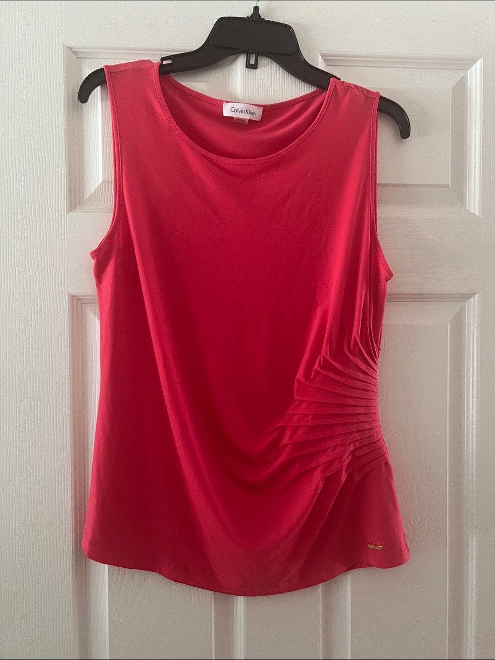 Calvin Klein Coral Sleeveless Ruched Side Tank Top
